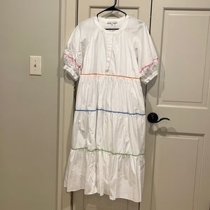 White dress with colorful piping, medium.